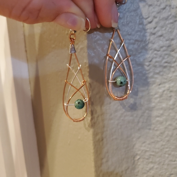 Handmade Wire Dangle Earrings - Picture 3 of 4